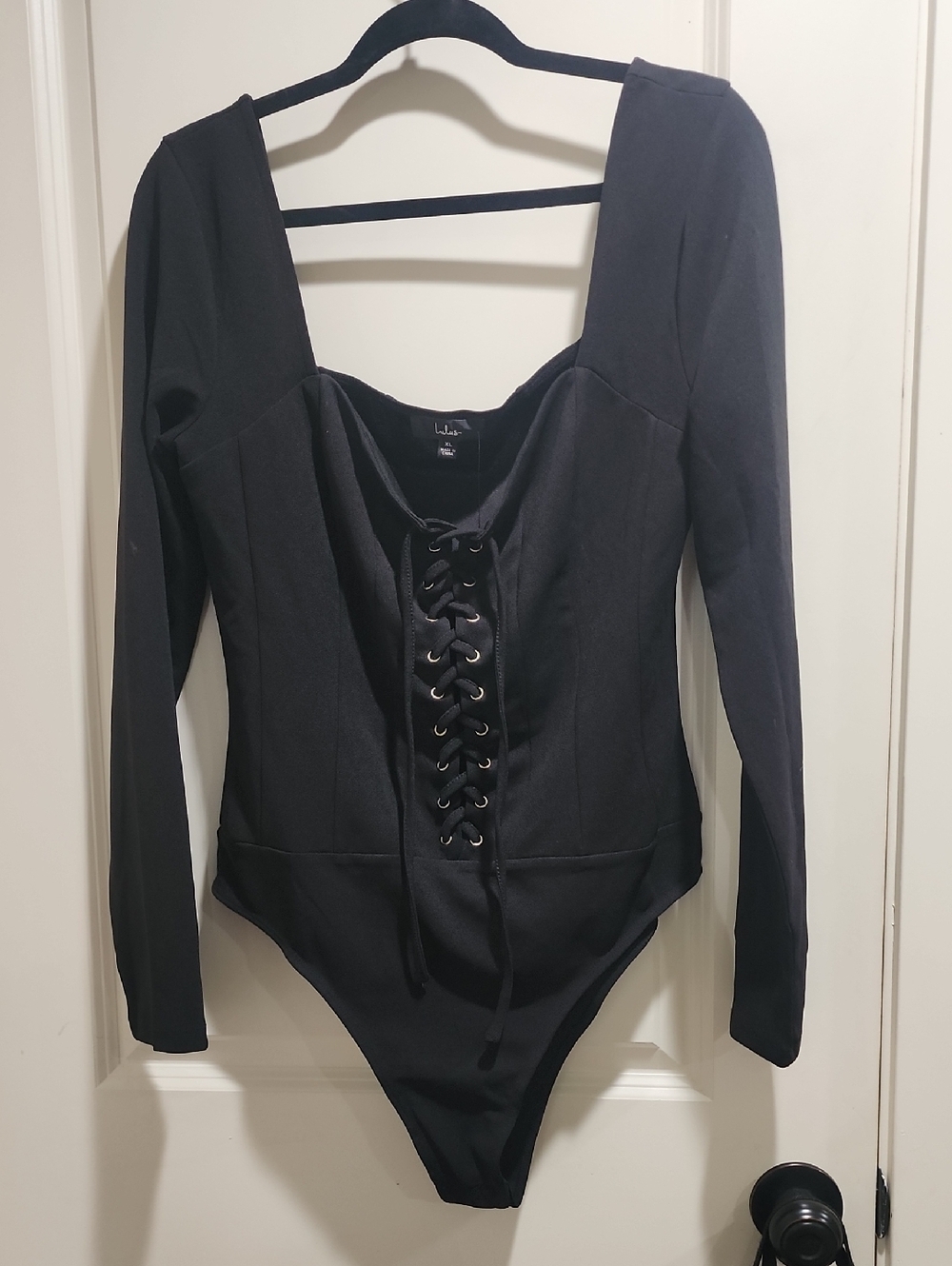 NWT Lulus Lace Up Corset Long Sleeve Bodysuit Black XL NWT